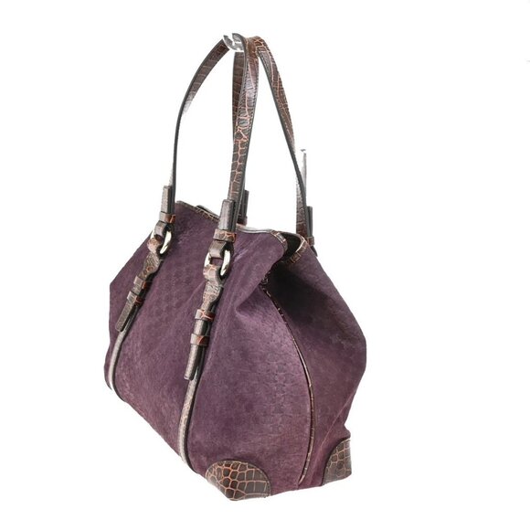 CELINE Logo Macadam Shoulder Tote Bag Suede Embossed Leather Purple SHW 34KB278 - Picture 2 of 15